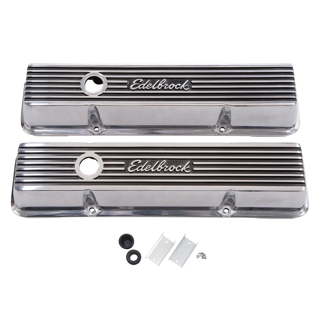 Edelbrock Valve Cover, Elite, Chevy Small Block 4.3L-6.6L/262-400 Cubic Inch, Tall, Perimeter Bolt, With Oil Fill Hole, Without Breather – 4263
