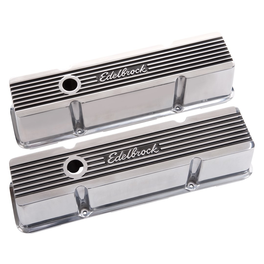Edelbrock Valve Cover, Elite, Chevy Small Block 4.3L-6.6L/262-400 Cubic Inch, Tall, Perimeter Bolt, With Oil Fill Hole, Without Breather – 4263