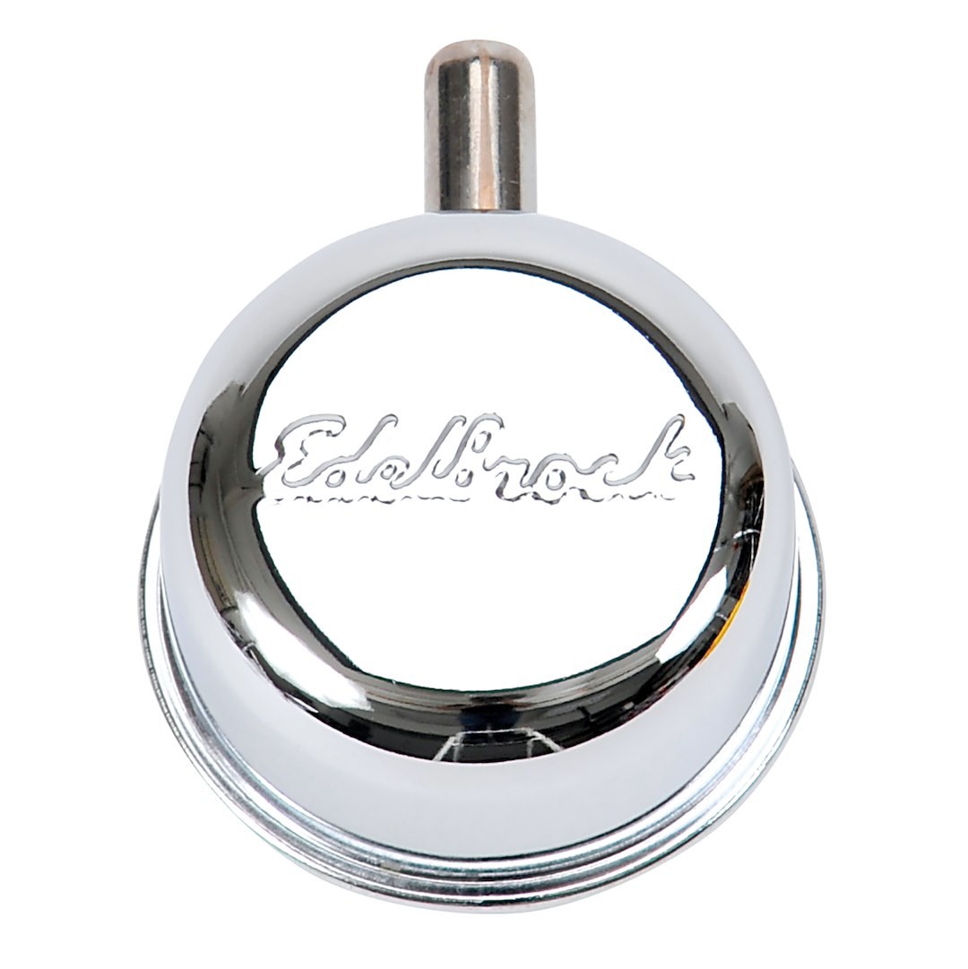 Edelbrock Crankcase Breather Cap, Round, Push-On, Chrome with Inscribed Edelbrock Script, With Grommet – 4410