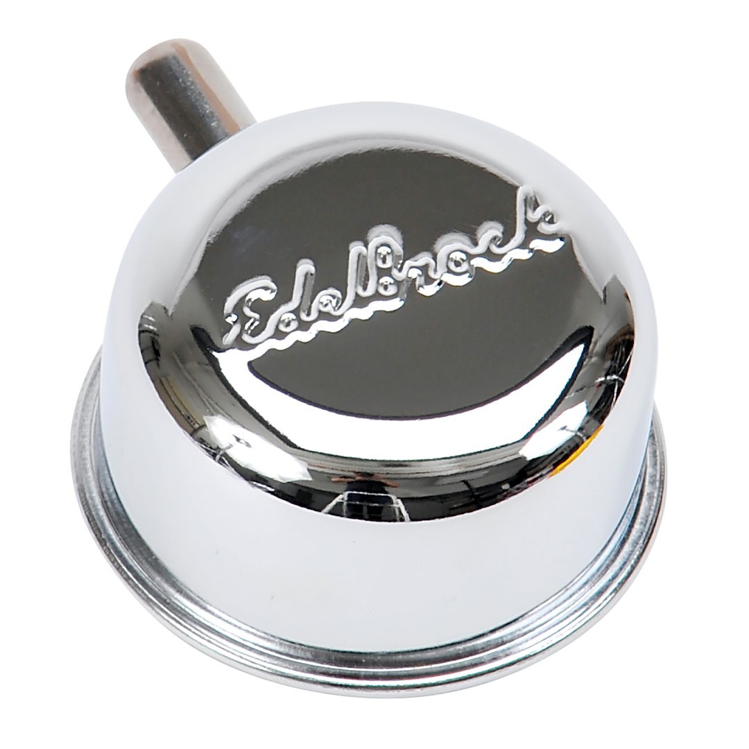 Edelbrock Crankcase Breather Cap, Round, Push-On, Chrome with Inscribed Edelbrock Script, With Grommet – 4410