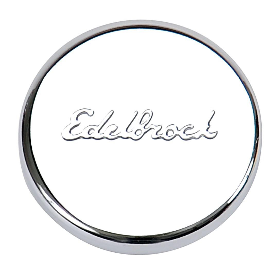 Edelbrock Oil Filler Cap, Push-IN, Round, Steel, Chrome with Inscribed Edelbrock Script – 4415