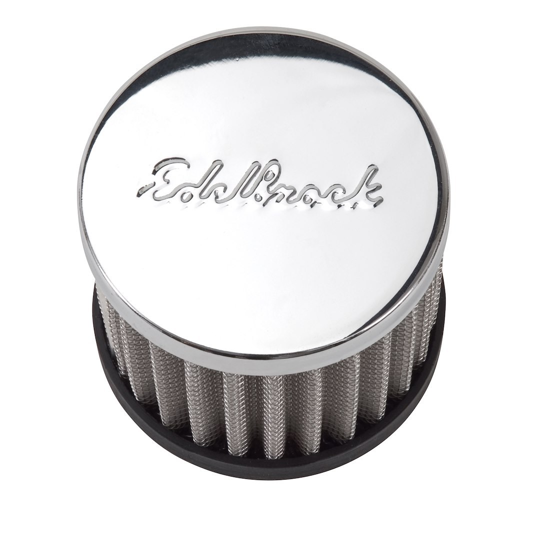 Edelbrock Crankcase Breather Filter, Victor, Push-IN, Chrome Top, Stamped Edelbrock Logo – 4420