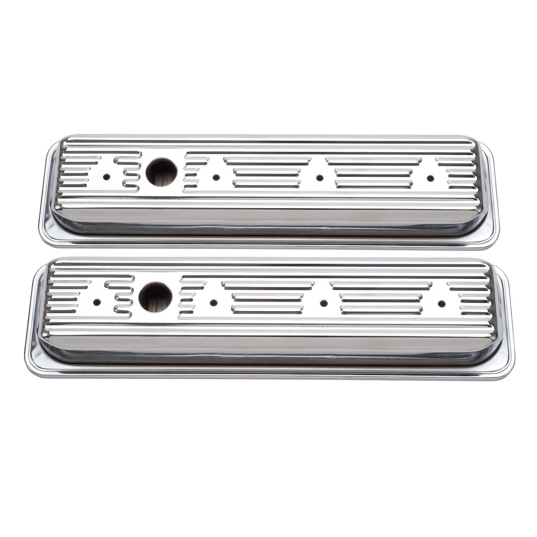 Edelbrock Valve Cover, Signature, For Use with 262-400 Cubic Inch Chevy Small Block Engines, 2.8 Inch Overall Height, Low Profile – 4446