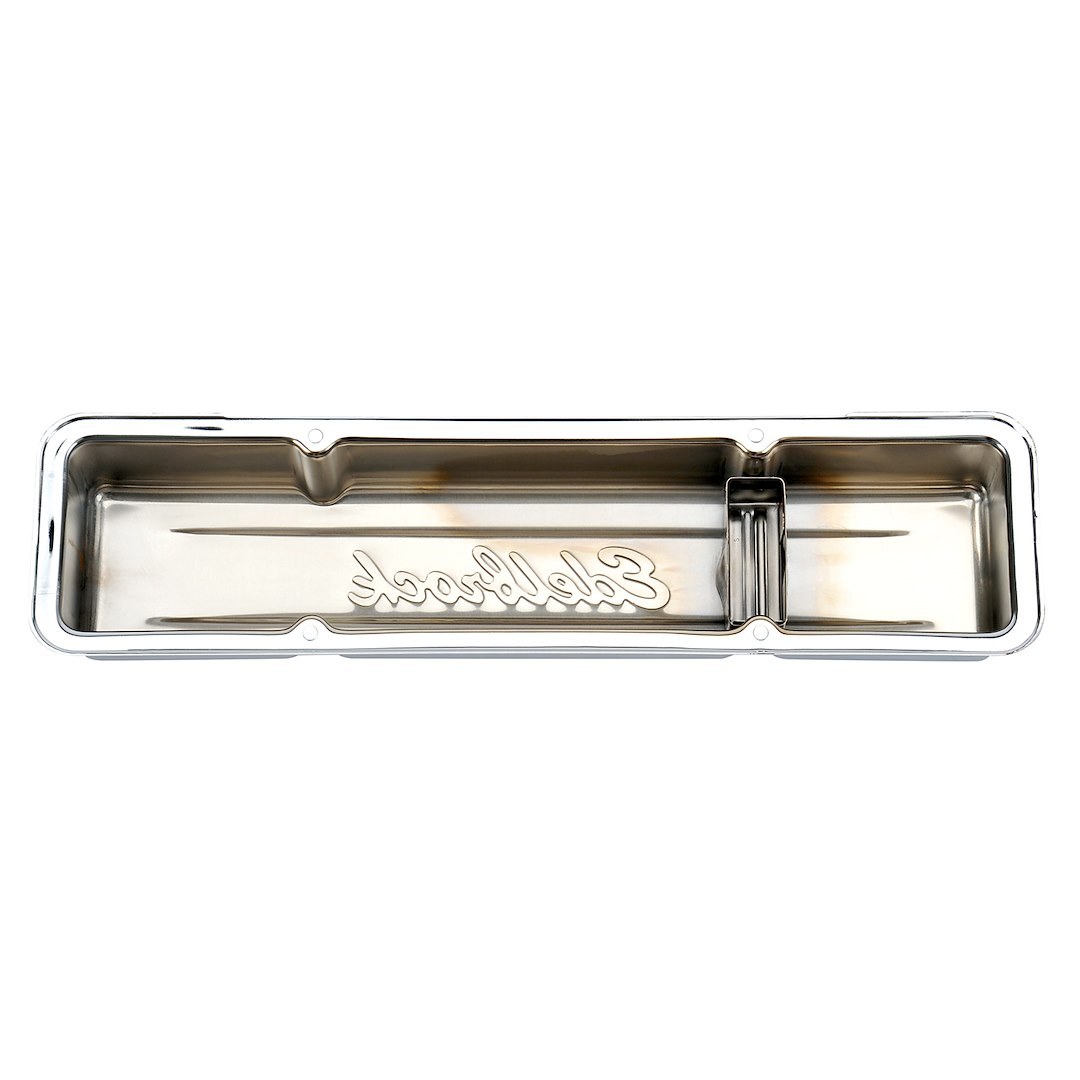Edelbrock Valve Cover, Signature, Chevy Small Block 4.3L-6.6L/262-400 Cubic Inch, 2.8 Inch Overall Height, Perimeter Bolt, With Oil Fill Hole – 4449