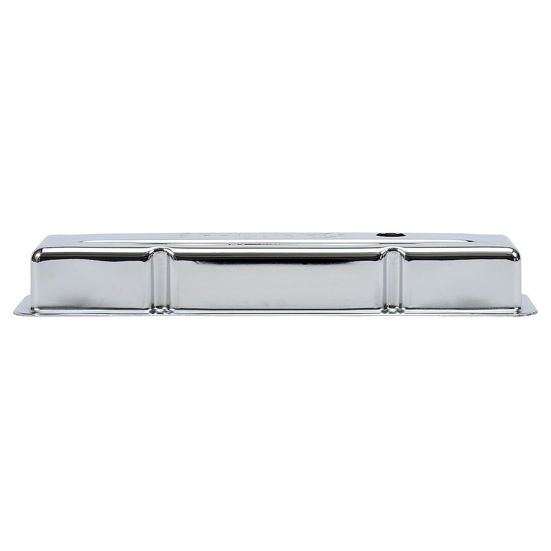 Edelbrock Valve Cover, Signature, Chevy Small Block 4.3L-6.6L/262-400 Cubic Inch, 2.8 Inch Overall Height, Perimeter Bolt, With Oil Fill Hole – 4449