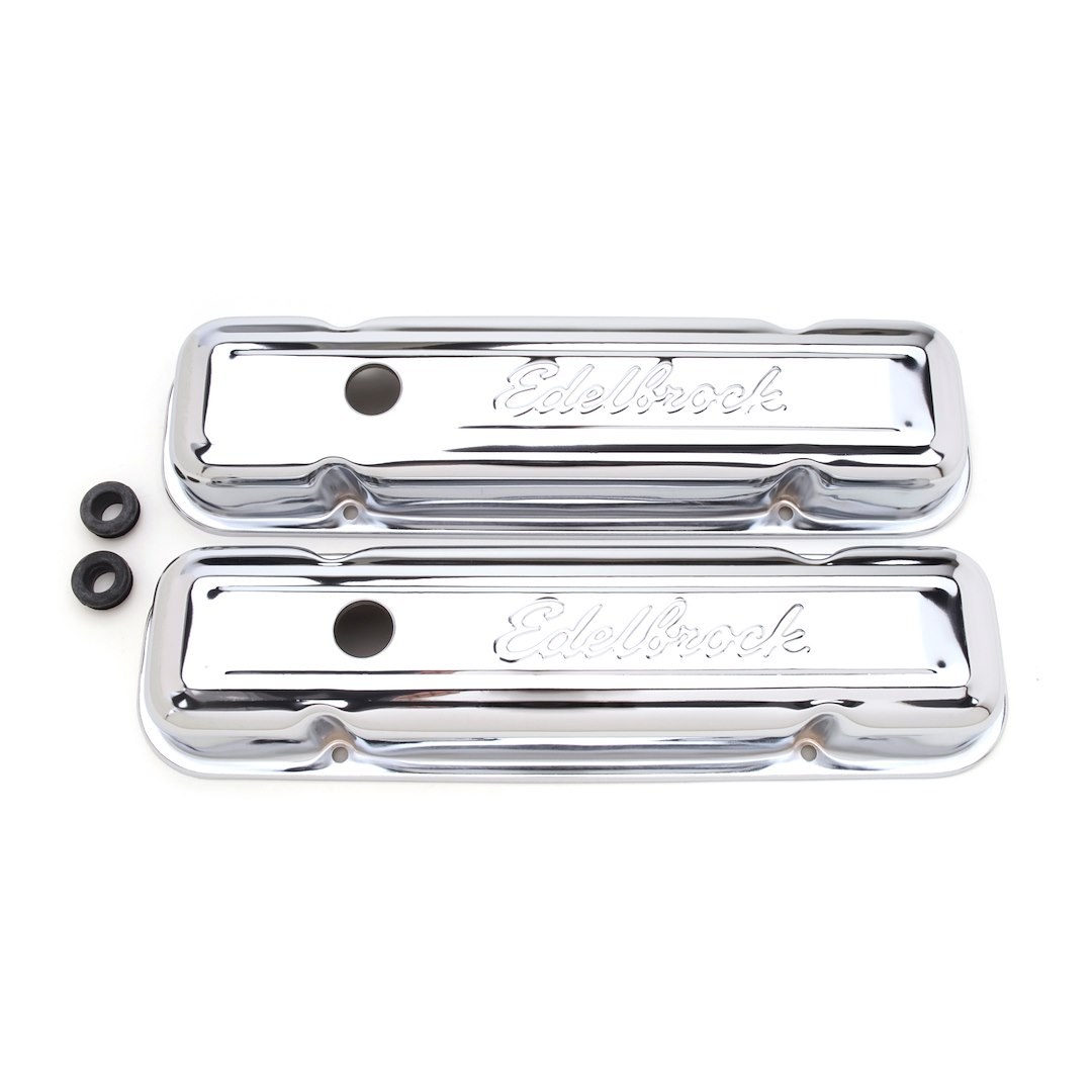 Edelbrock Valve Cover, Signature, Pontiac 4.9L-7.5L/301-455 Cubic Inch, 3.0 Inch Overall Height, Perimeter Bolt, With Oil Fill Hole – 4456