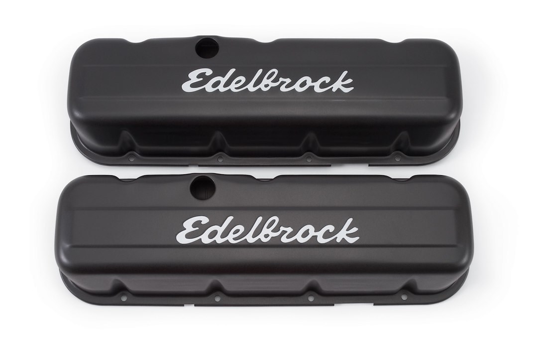 Edelbrock Valve Cover, Signature, Chevy Big Block 6.5L-8.2L/396-502 Cubic Inch, 3.8 Inch Overall Height, Perimeter Bolt, With Oil Fill Hole – 4683