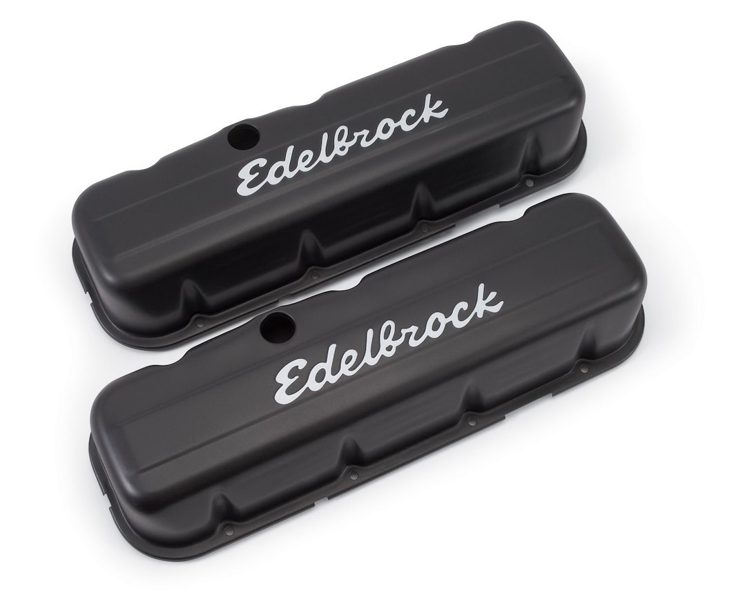 Edelbrock Valve Cover, Signature, Chevy Big Block 6.5L-8.2L/396-502 Cubic Inch, 3.8 Inch Overall Height, Perimeter Bolt, With Oil Fill Hole – 4683