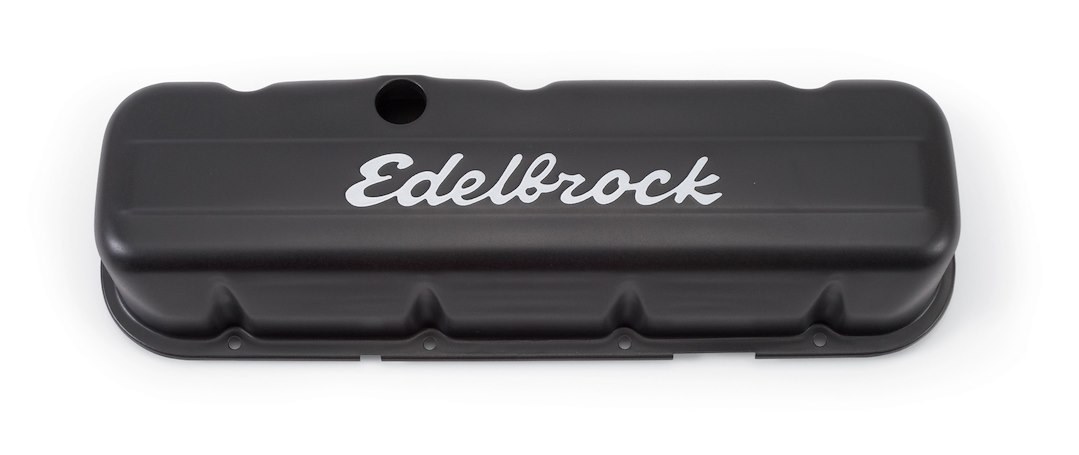 Edelbrock Valve Cover, Signature, Chevy Big Block 6.5L-8.2L/396-502 Cubic Inch, 3.8 Inch Overall Height, Perimeter Bolt, With Oil Fill Hole – 4683
