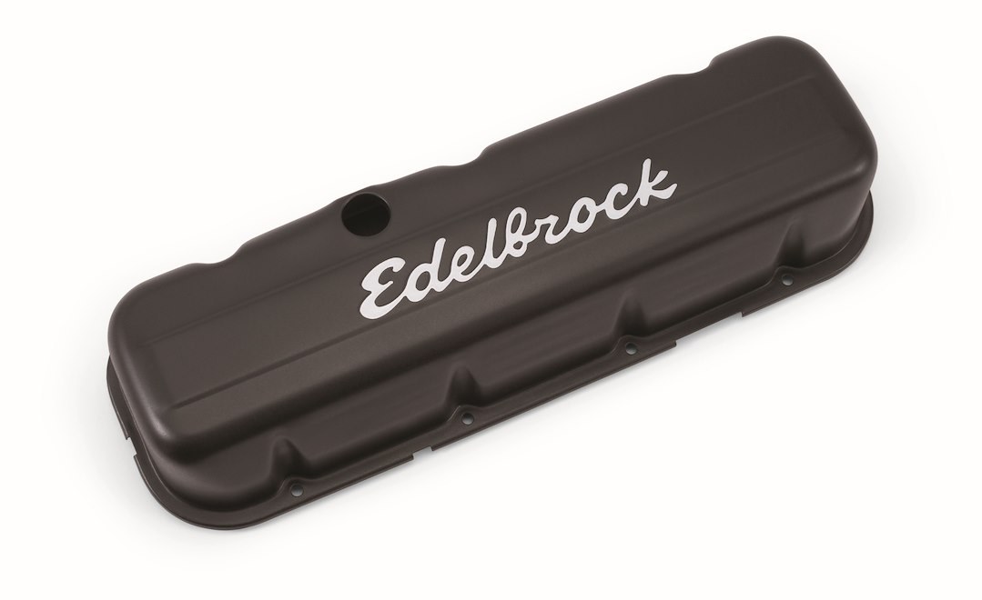 Edelbrock Valve Cover, Signature, Chevy Big Block 6.5L-8.2L/396-502 Cubic Inch, 3.8 Inch Overall Height, Perimeter Bolt, With Oil Fill Hole – 4683