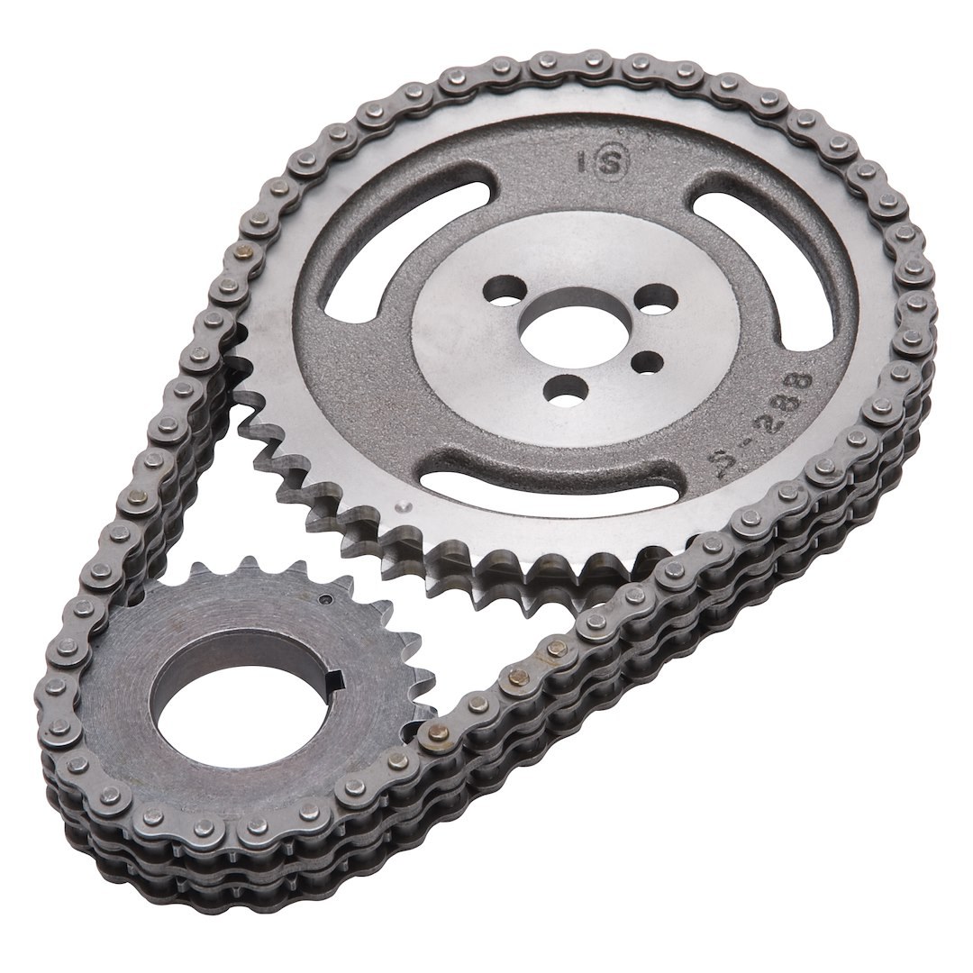 Edelbrock Timing Gear Set, Performer, For Use with Chevy 1978-1986 V6 and 1955-1995 Small Block Engines, Chain Driven, Double Roller – 7802