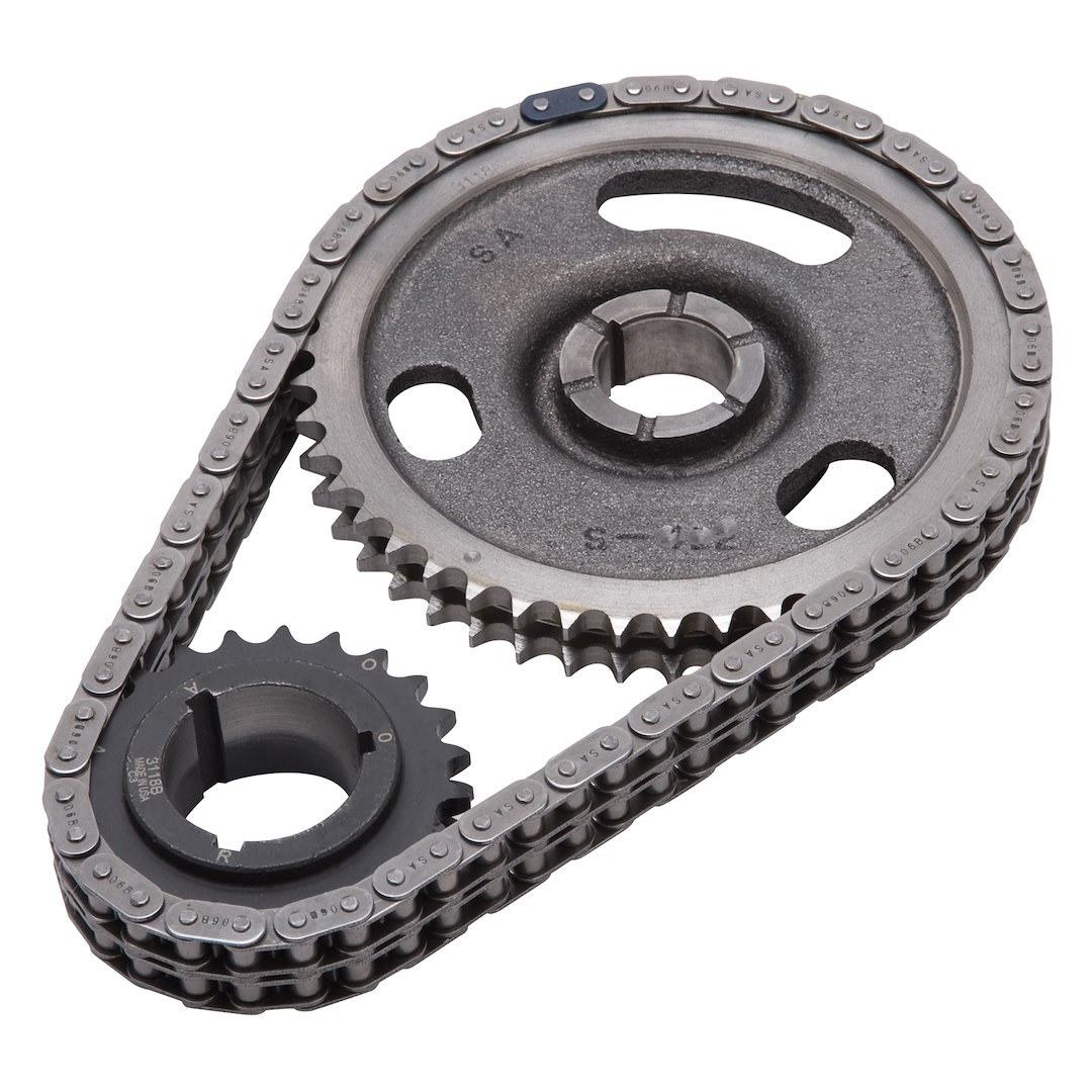 Edelbrock Timing Gear Set, Performer, For Use with Amc V8 Engines, Chain Driven, Double Roller, Non Adjustable, 3 Keyway Crankshaft Gear – 7818