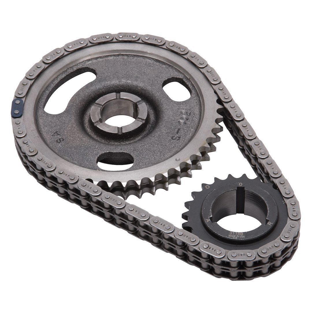 Edelbrock Timing Gear Set, Performer, For Use with Amc V8 Engines, Chain Driven, Double Roller, Non Adjustable, 3 Keyway Crankshaft Gear – 7818