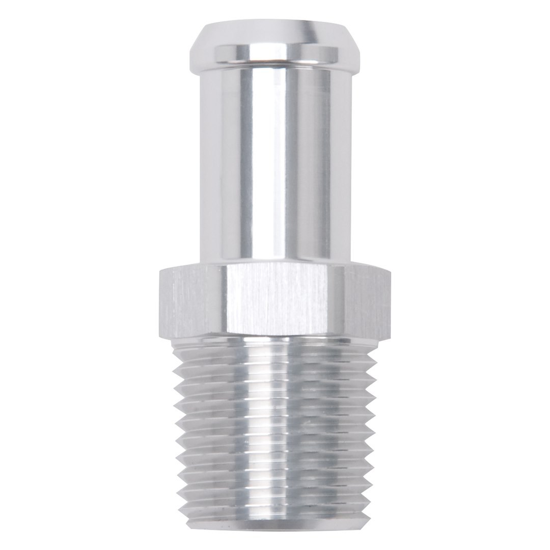 Edelbrock Adapter Fitting, 1/2 Inch NPT to 5/8 Inch Barb, Straight, Anodized, Clear, Aluminum, Single – 8160