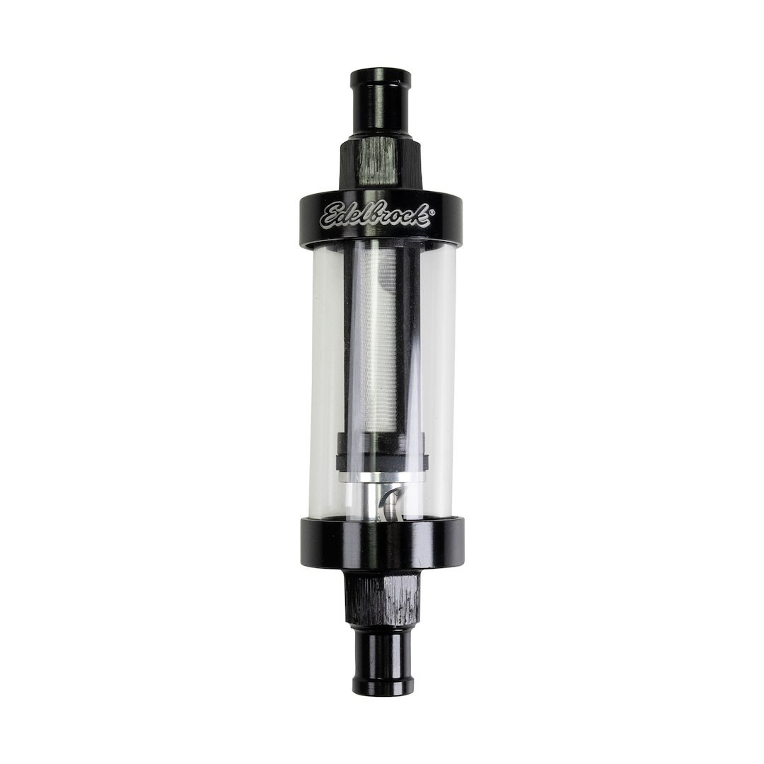 Edelbrock Fuel Filter, Clear View, Complete Assembly, IN-Line, Gasoline, 3/8 Inch Inlet/ Outlet – 8748