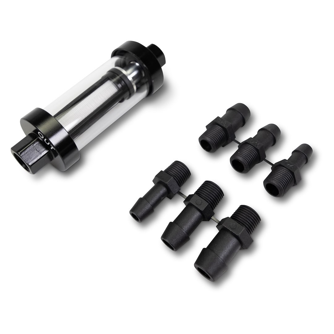 Edelbrock Fuel Filter, Clear View, Complete Assembly, IN-Line, Gasoline, 1/4 Inch/ 5/16 Inch and 3/8 Inch Inlet/ Outlet – 8750