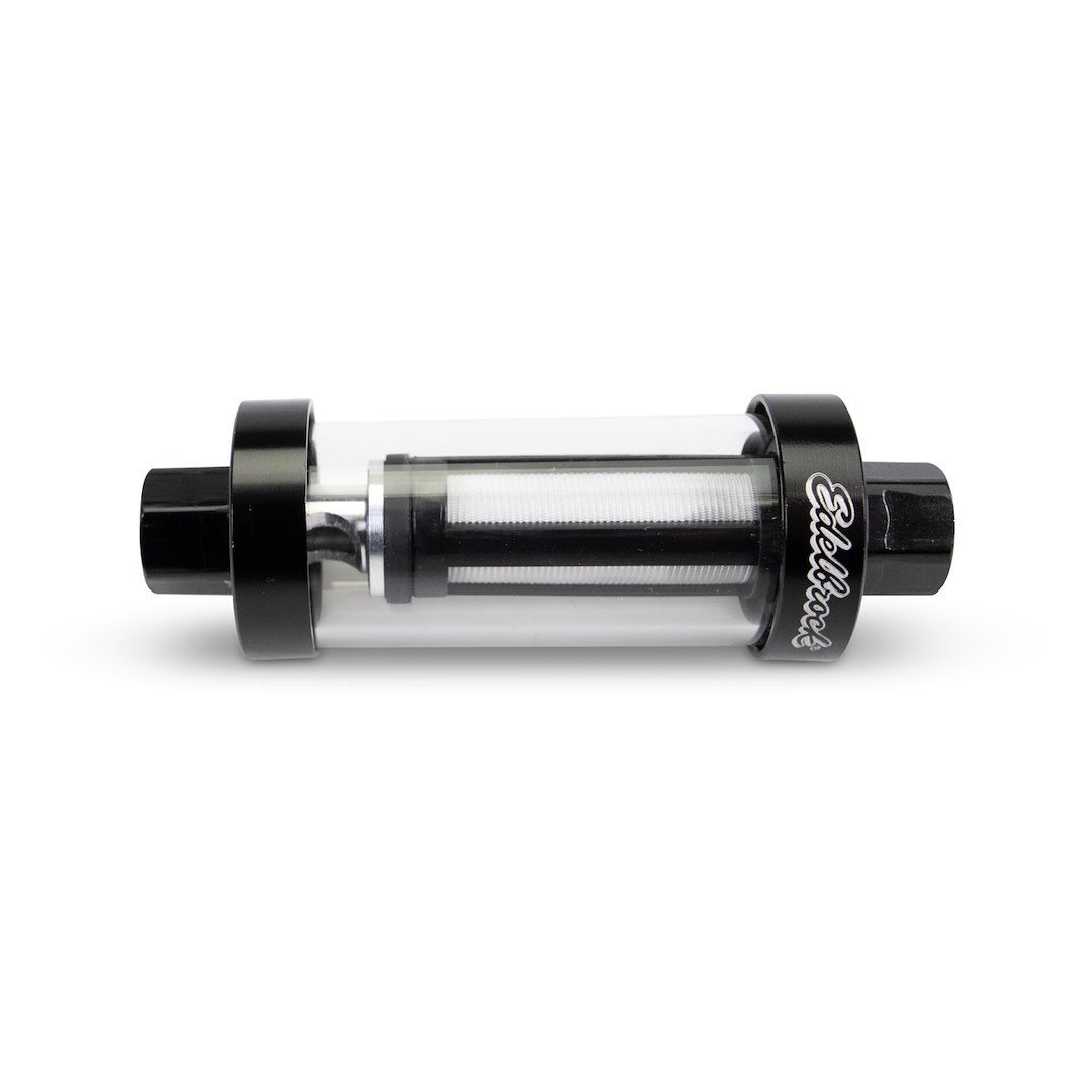 Edelbrock Fuel Filter, Clear View, Complete Assembly, IN-Line, Gasoline, 1/4 Inch/ 5/16 Inch and 3/8 Inch Inlet/ Outlet – 8750