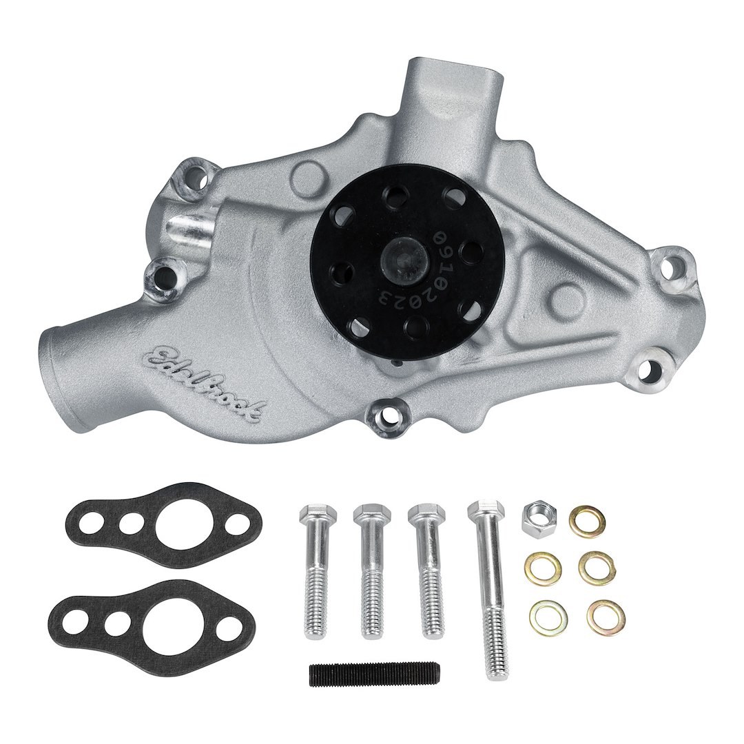 Edelbrock Water Pump, For Use with Chevrolet Small Block Engines, Short, Satin, Aluminum, V-Belt, Standard Rotation – 88100
