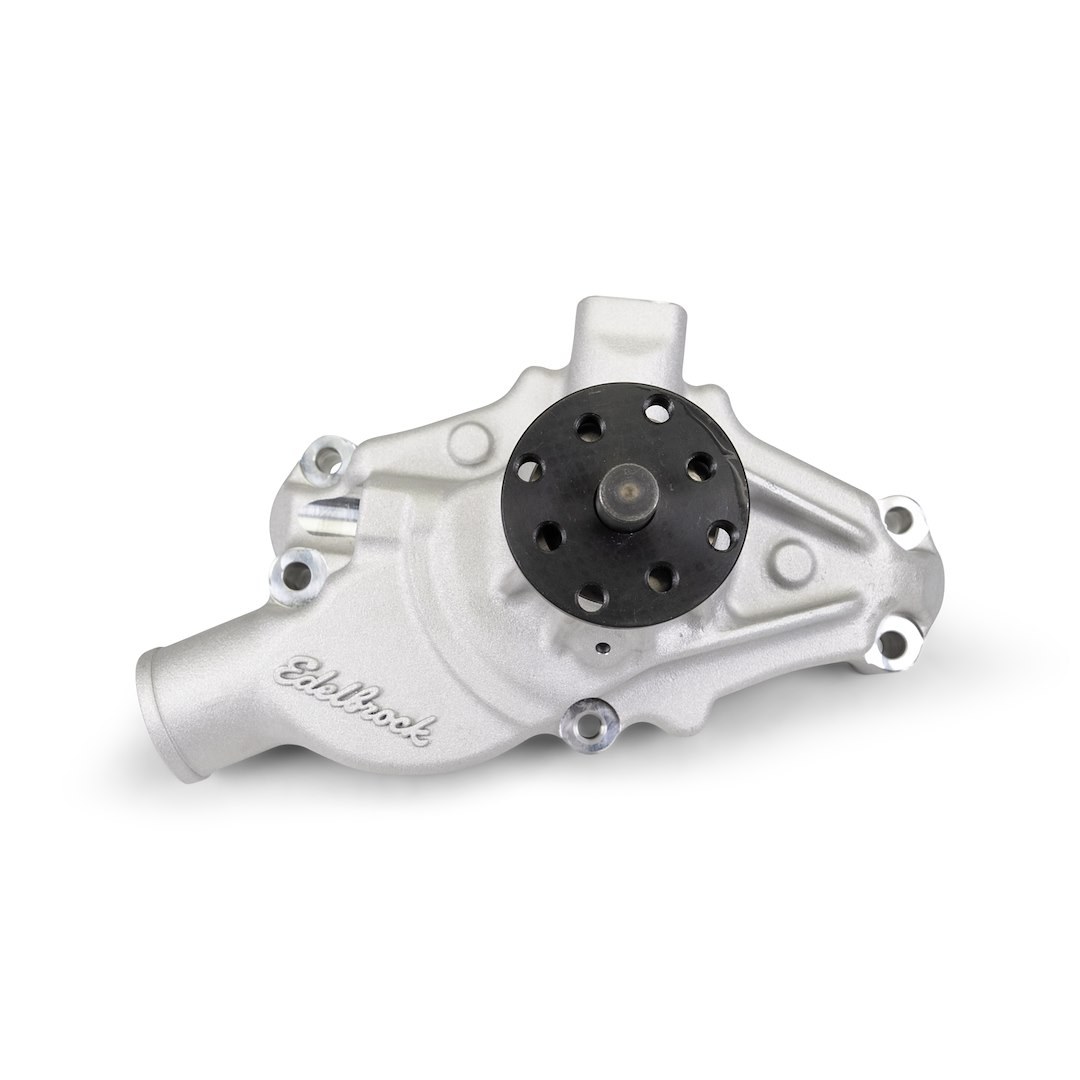 Edelbrock Water Pump, For Use with Chevrolet Small Block Engines, Short, Satin, Aluminum, V-Belt, Standard Rotation – 88100