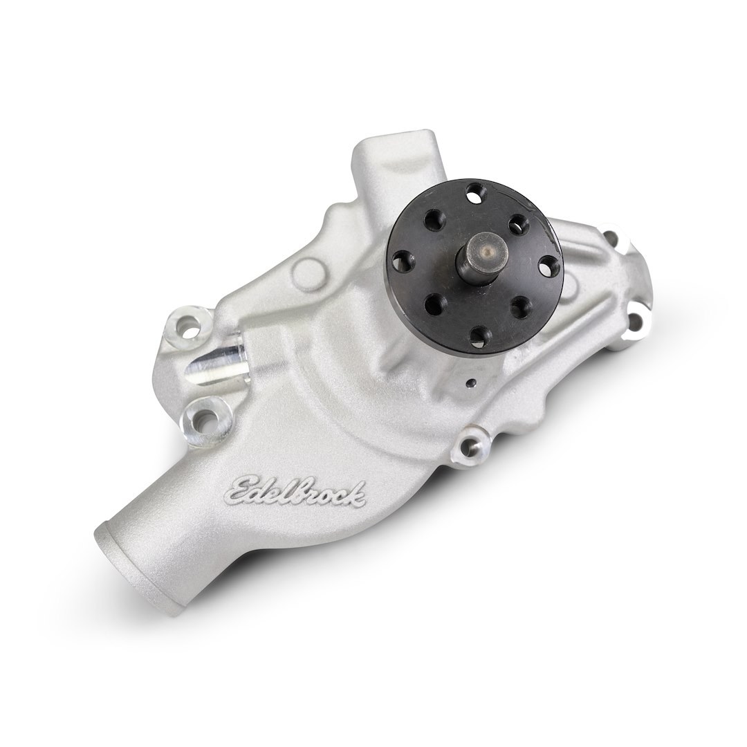 Edelbrock Water Pump, For Use with Chevrolet Small Block Engines, Short, Satin, Aluminum, V-Belt, Standard Rotation – 88100