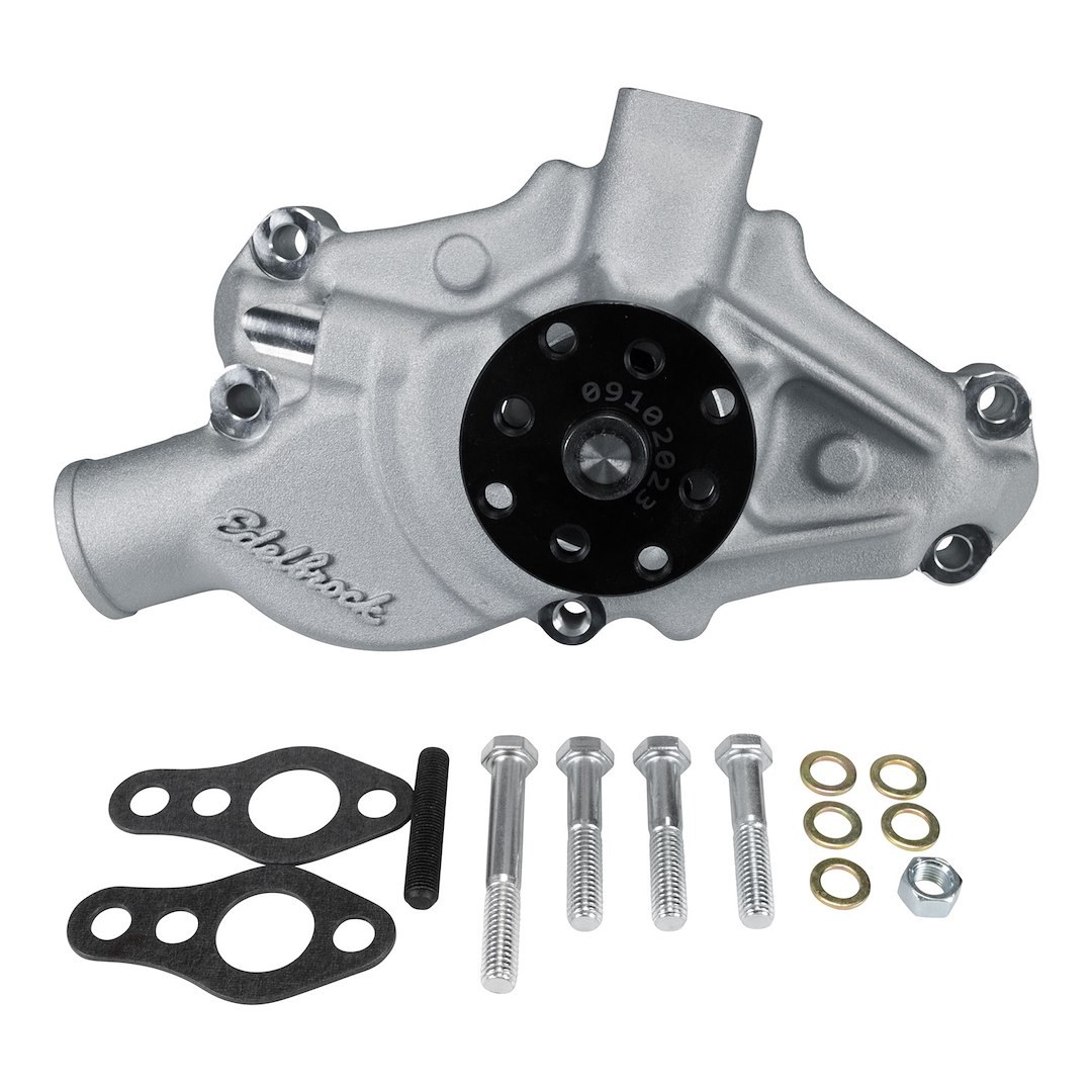 Edelbrock Water Pump, For Use with Chevrolet Small Block Engines, Short, Satin, Aluminum, V-Belt, Standard Rotation – 88120