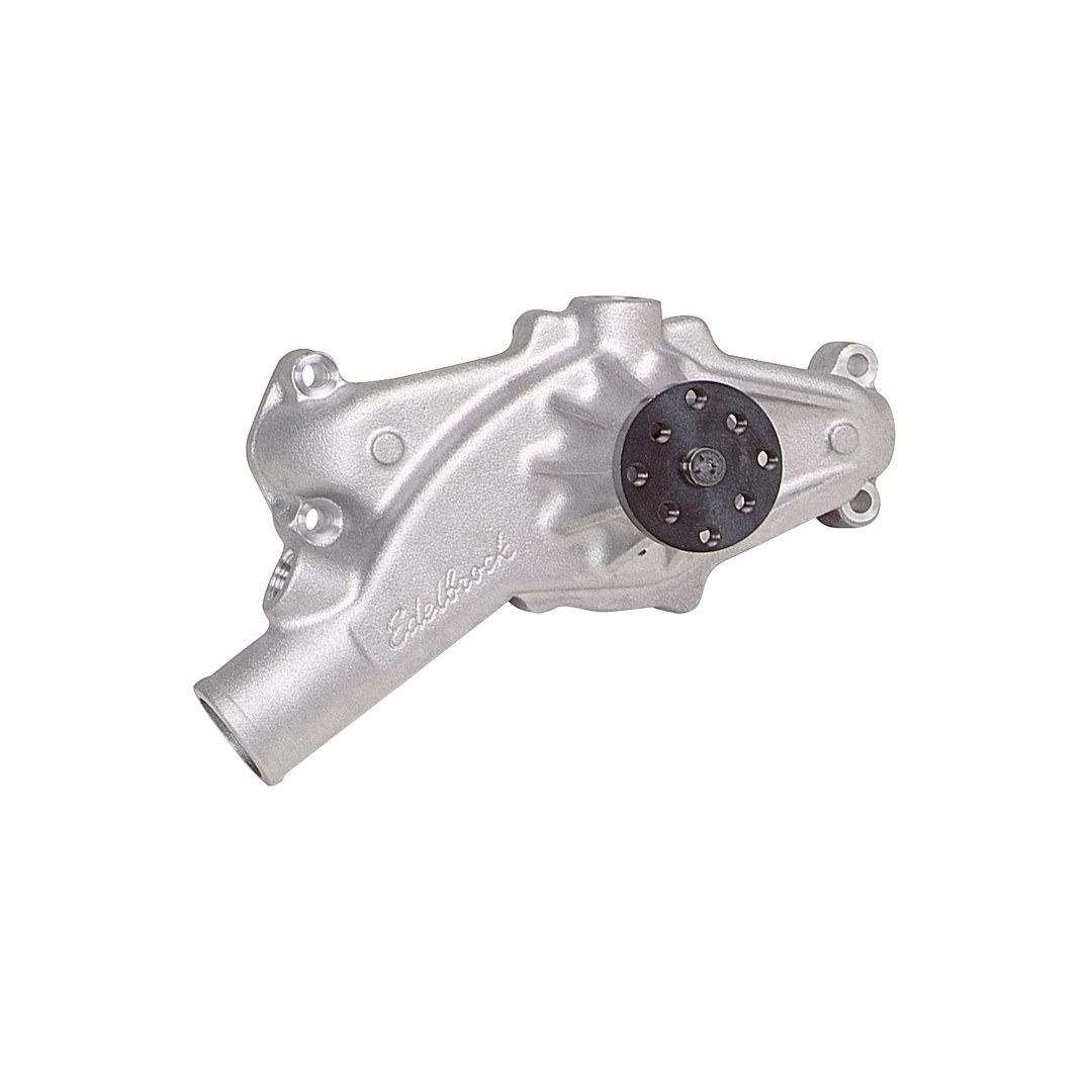 Edelbrock Water Pump, Short, Satin, Aluminum, Standard Rotation – 8850