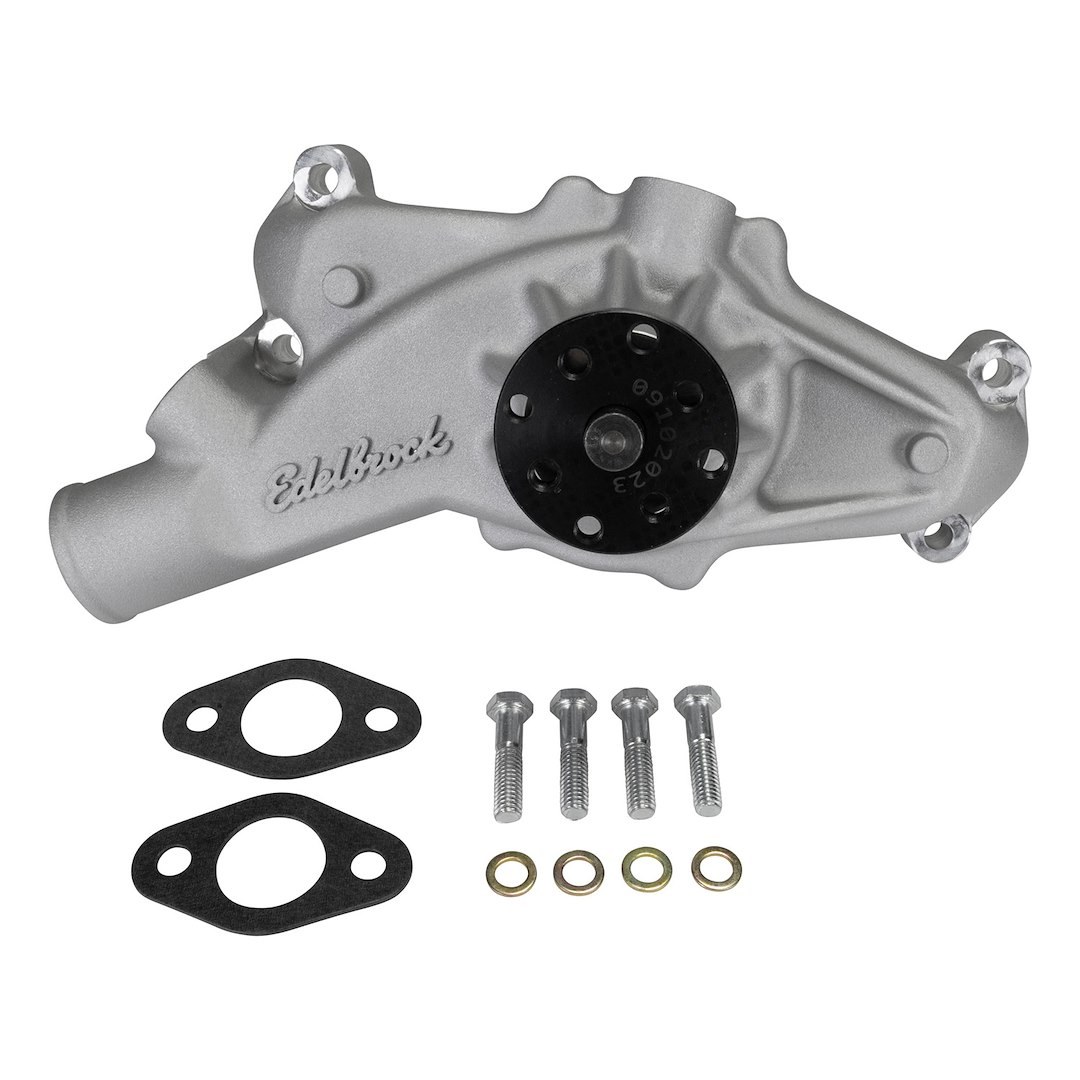 Edelbrock Water Pump, Short, 1965 to 1987 Mark IV Big Block Chevy Engines, Polished, Aluminum, Serpentine Belt, Reverse Rotation – 88540