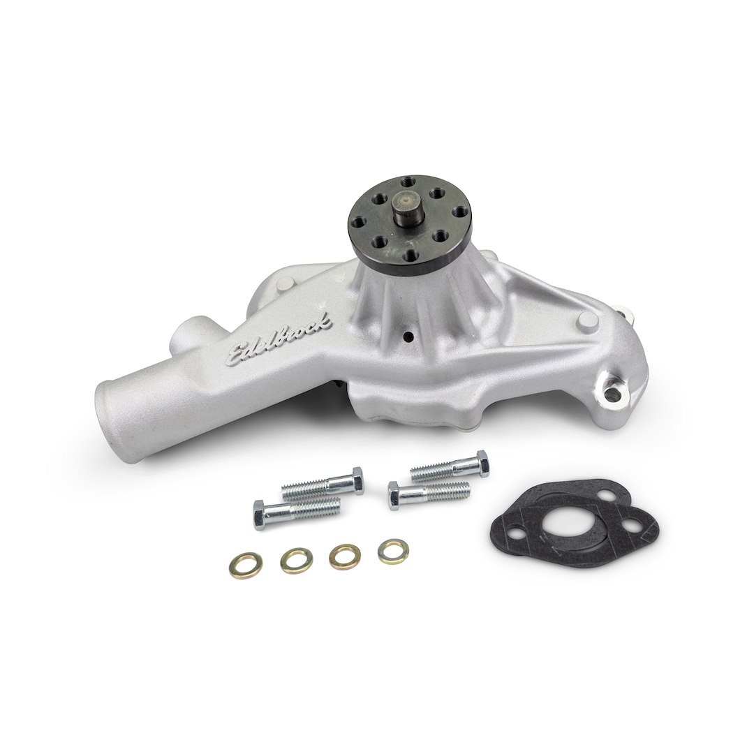 Edelbrock Water Pump, Short, 1965 to 1987 Mark IV Big Block Chevy Engines, Polished, Aluminum, Serpentine Belt, Reverse Rotation – 88540