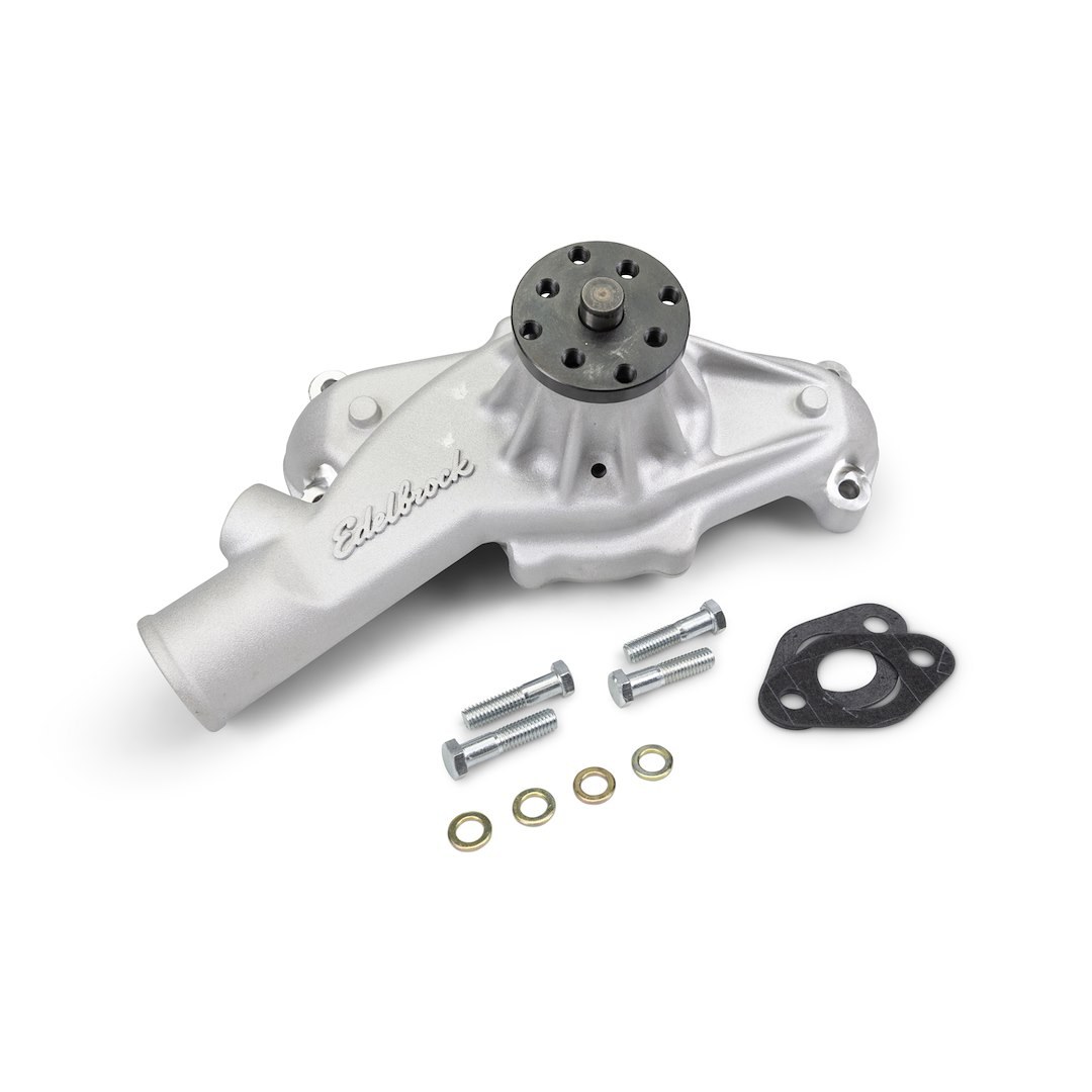 Edelbrock Water Pump, Short, 1965 to 1987 Mark IV Big Block Chevy Engines, Polished, Aluminum, Serpentine Belt, Reverse Rotation – 88540