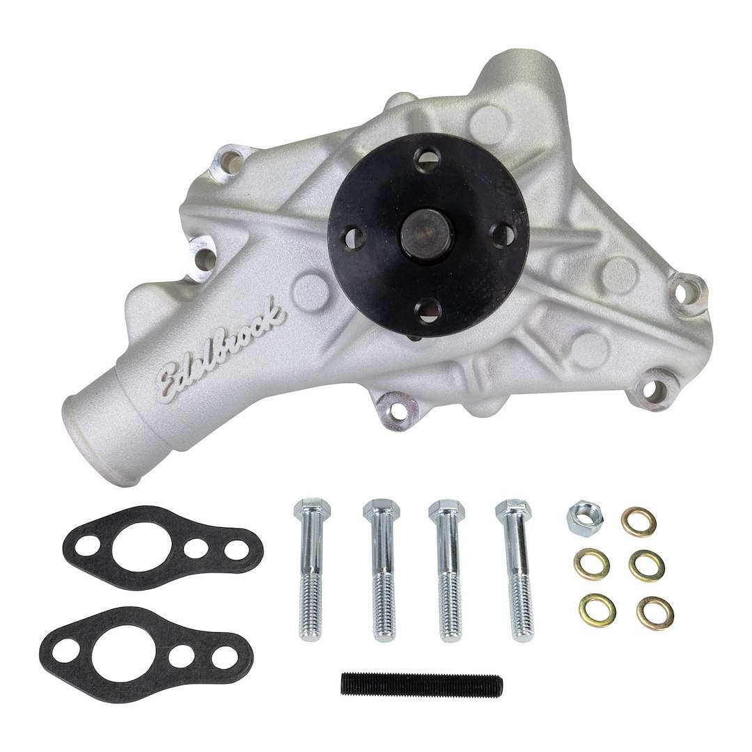 Edelbrock Water Pump, For Use with Chevrolet Small Block Engines, Long, Satin, Aluminum, Serpentine Belt, Reverse Rotation – 88810