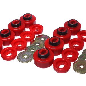 Energy Suspension Body Mount Bushings, Red, Polyurethane, Includes Bushing/Sleeves/Application Grease – 3.4162R