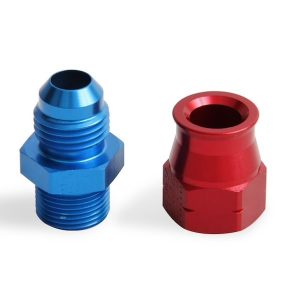 Earl’s Tube End Fitting, -6 AN Male Fitting to 5/16 Inch Tube, Straight, Anodized, Red/ Blue, Aluminum, Bagged Packaging – 165056ERL