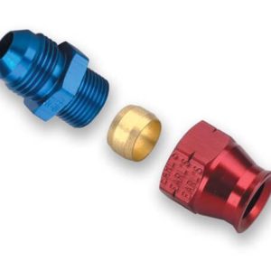 Earl’s Tube End Fitting, -6 AN Male Fitting to 5/16 Inch Tube, Straight, Anodized, Red/ Blue, Aluminum, Bagged Packaging – 165056ERL