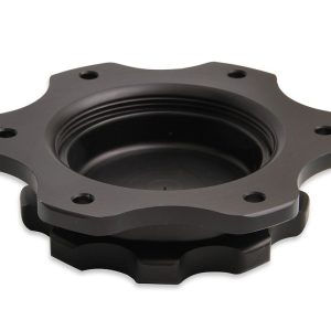 Earl’s Fuel Cell Cap, For Jaz Style 6 Bolt Fuel Cells, 4.438 Inch 6 Bolt Flange, Anodized, Black, Billet Aluminum, With Earl’s Logo – 166016ERL