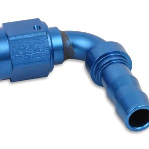 Earl’s Hose End Fitting, Super Stock ™, -8 AN Hose, -8 AN Female Outlet, 90 Degree, Aluminum, Single with Collar, Bagged Packaging – 709109ERL