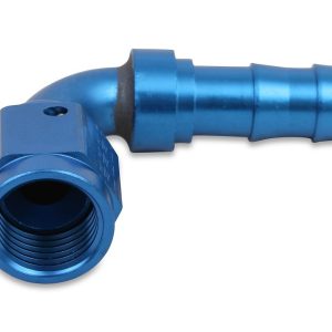 Earl’s Hose End Fitting, Super Stock ™, -8 AN Hose, -8 AN Female Outlet, 90 Degree, Aluminum, Single with Collar, Bagged Packaging – 709109ERL
