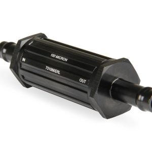 Earl’s Fuel Filter, Vapor Guard, IN-Line, 3/8 Inch Hose Barb Inlet/ Outlet, Anodized, Black, Aluminum, Single – 731066ERL