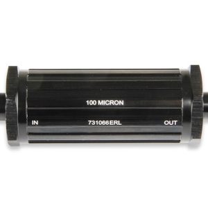 Earl’s Fuel Filter, Vapor Guard, IN-Line, 3/8 Inch Hose Barb Inlet/ Outlet, Anodized, Black, Aluminum, Single – 731066ERL