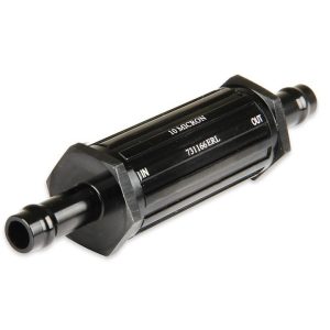 Earl’s Fuel Filter, Vapor Guard, IN Line, Gasoline or Diesel, 3/8 Inch Hose Barb Inlet/ Outlet, 4.5 Inch Length X 1.0 Inch Diameter – 731166ERL