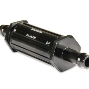 Earl’s Fuel Filter, Vapor Guard, IN Line, Gasoline or Diesel, 3/8 Inch Hose Barb Inlet/ Outlet, 4.5 Inch Length X 1.0 Inch Diameter – 731166ERL