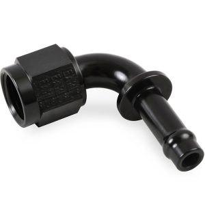 Earl’s Hose End Fitting, Vapor Guard™, -6 AN Hose, 3/8 Inch Hose, 90 Degree, Anodized Black, Aluminum, Single – 759166ERL