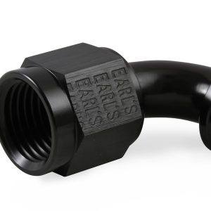 Earl’s Hose End Fitting, Vapor Guard™, -6 AN Hose, 3/8 Inch Hose, 90 Degree, Anodized Black, Aluminum, Single – 759166ERL