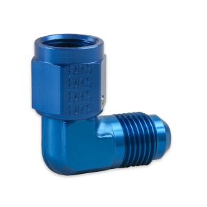 Earl’s Adapter Fitting, 90 Degree -6 AN Female Swivel to -6 AN Male, Anodized, Blue, Aluminum, Single, Bagged Packaging – 921106ERL
