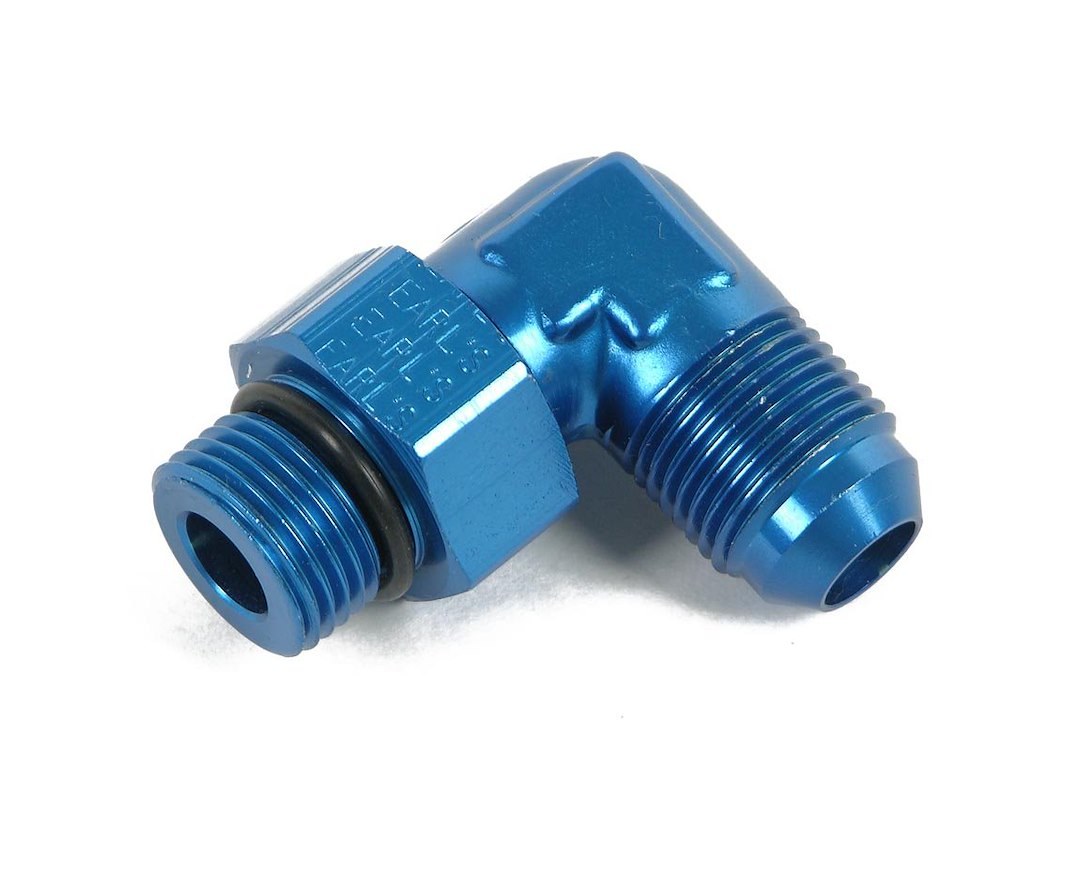Earl’s Adapter Fitting, 90 Degree -6 AN Male to 9/16 Inch-16 Male Pipe Thread Swivel, Anodized, Blue, Aluminum, Single, Bagged Packaging – 949006ERL