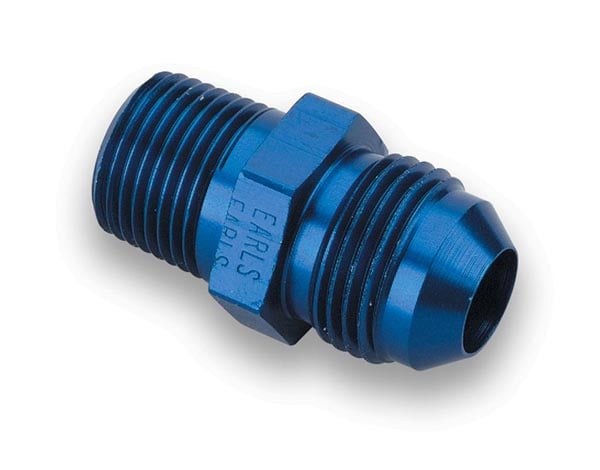 Earl’s Adapter Fitting, -8 AN Male to 3/8 Inch Male Pipe Thread, Anodized, Blue, Aluminum, Single, Bagged Packaging – 981608ERL