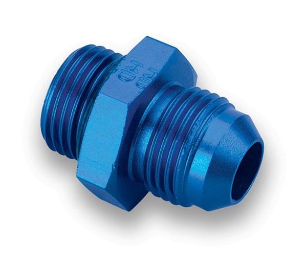 Earl’s Adapter Fitting, -8 AN Male to 3/4 Inch-16 Male O-Ring Seal, Anodized, Blue, Aluminum, Single, Bagged Packaging – 985008ERL