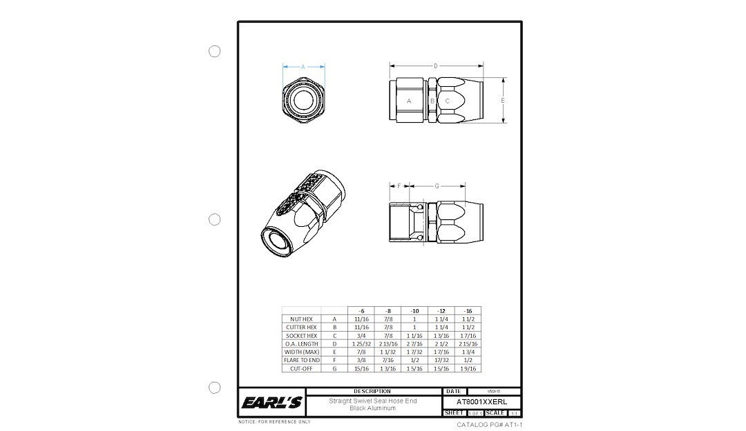 Earl’s Hose End Fitting, Ano-Tuff ™, -6 AN Hose, -6 AN Female Outlet, Straight, Anodized, Black, Aluminum, Single, Bagged Packaging – AT800106ERL