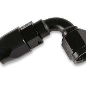 Earl’s Hose End Fitting, Ano-Tuff ™, -8 AN Hose, -8 AN Female Outlet, 90 Degree, Anodized, Black, Aluminum, Single, Bagged Packaging – AT809108ERL