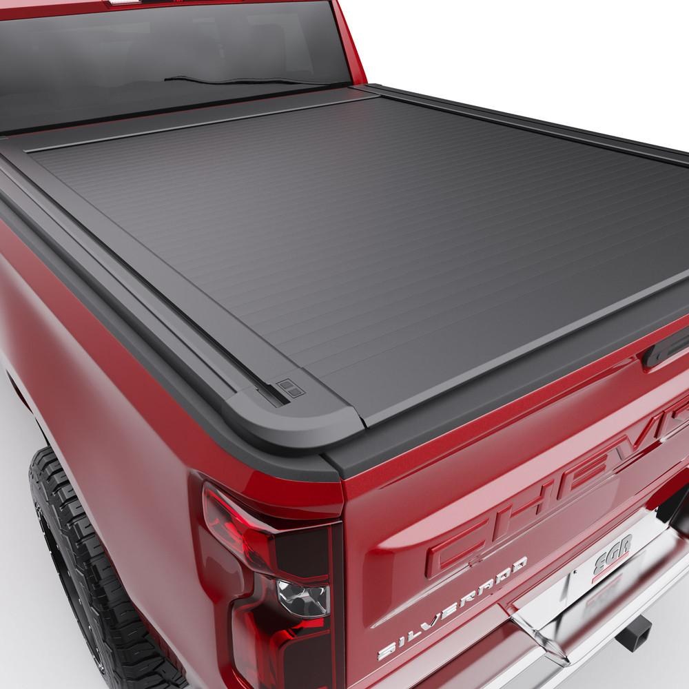 EGR Tonneau Cover, Rolltrac, Hard Power Retractable, Standard Profile, Textured Powder Coated Matte Black, Aluminum, Remote Control Lock – RT040036E