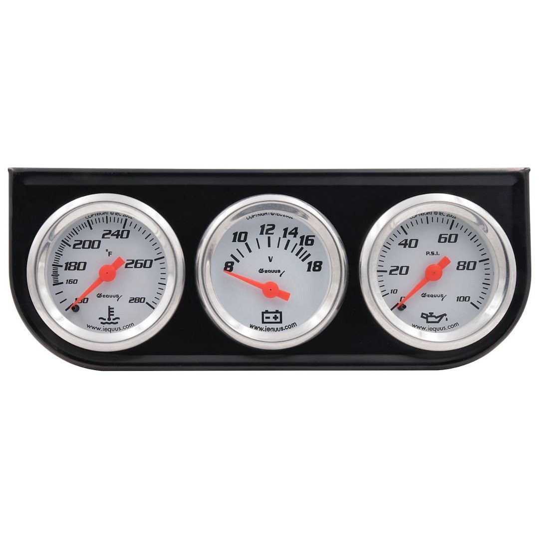 Equus Gauge Oil Pressure/ Voltmeter/ Water Temperature, 5000 Series, Includes 3 Analog Gauges: Mechanical Oil Pressure (1-1/2 Inch Full Sweep – E5100